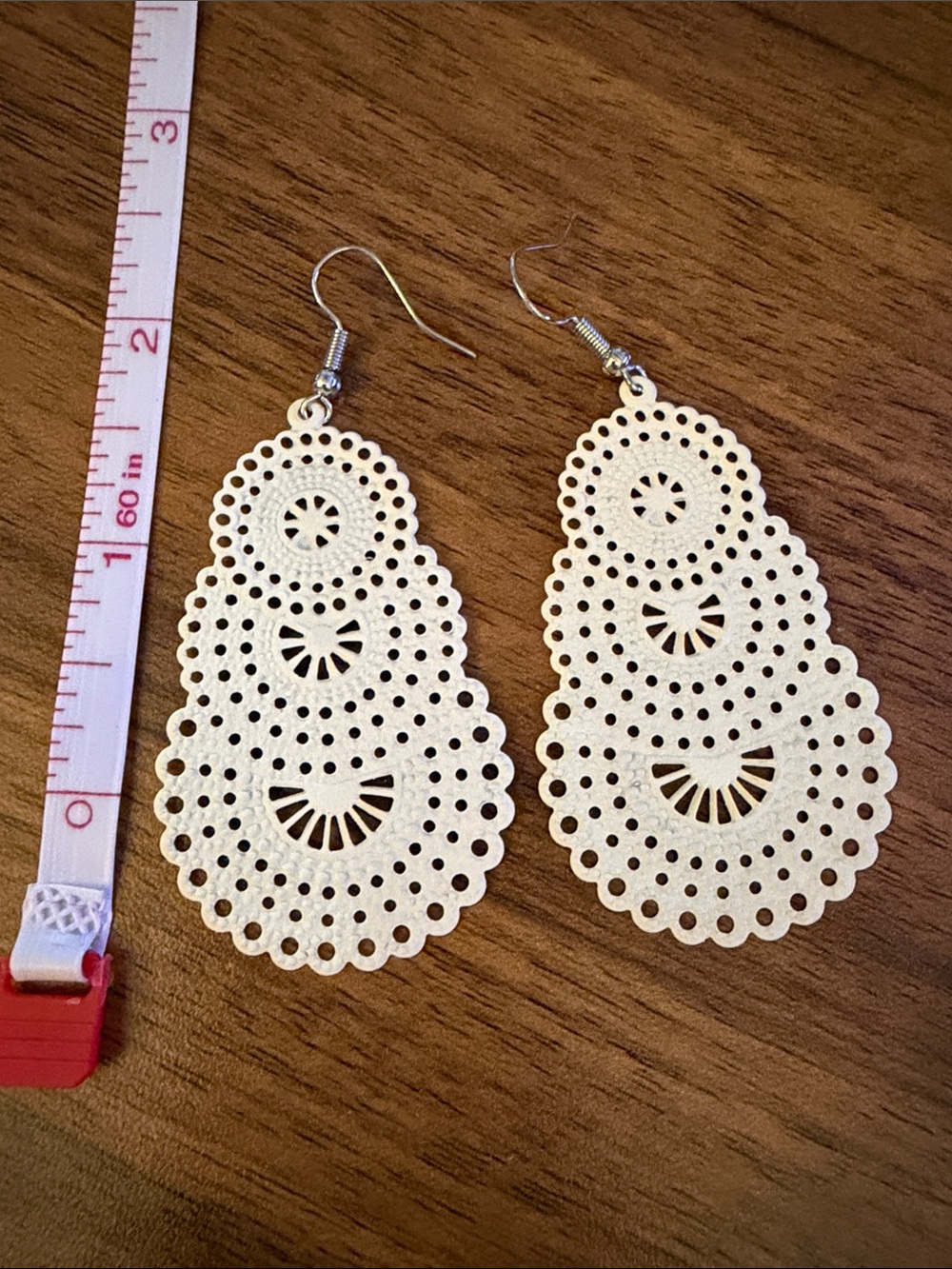 Ivory Laser-Cut Filigree Drop Earrings - Lightweight Women's Jewelry
